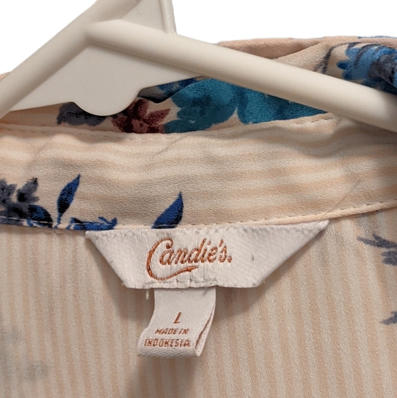 Candie's Floral Pin Striped Button Down L - Picture 3 of 3